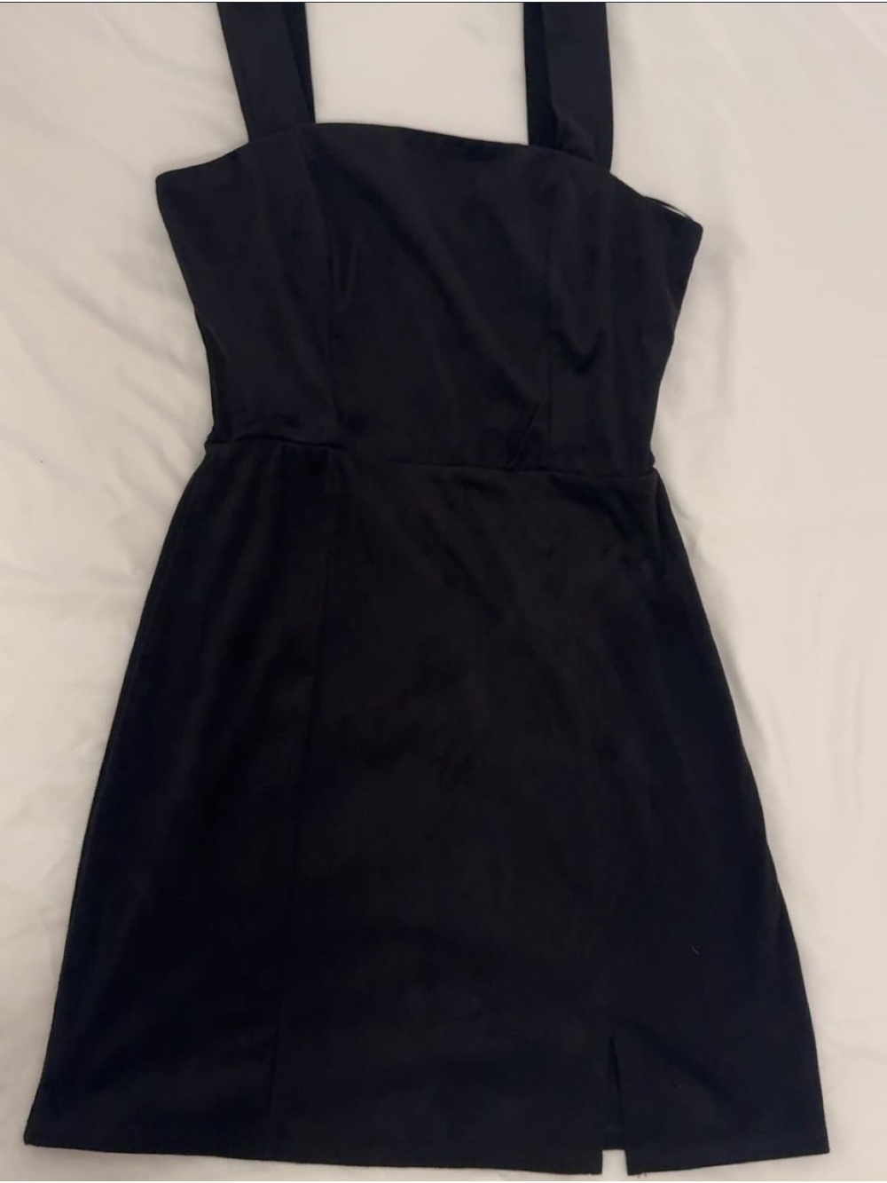 Classic Black Velvety Square-Neck Mini Dress